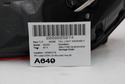 2013-2015 LEXUS GS350 Tail Light Assembly Right Passenger Side LID Mounted OEM - Image 10