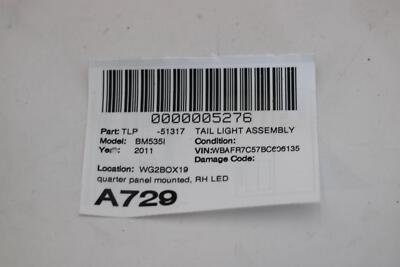 2011-2013 BMW 535I Tail Light Assembly Right Passenger Side Quarter Panel Mount - Image 8
