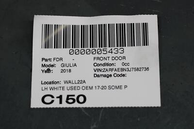 2017-2019 Alfa Romero GIULIA Front Door Left Driver Side OEM - Image 12