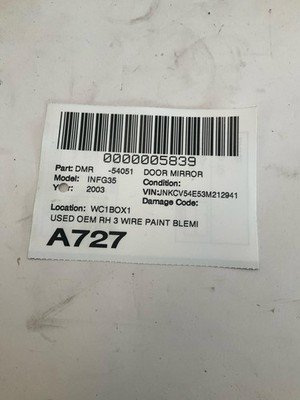 03 INFINITI G35 Door Mirror RightUsed Oem Rh 3 Wire Paint Blemishes - Image 6