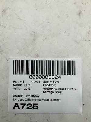 2012-2014 Honda CRV Sun Visor Driver Side OEM 83280T0AA812A - Image 8