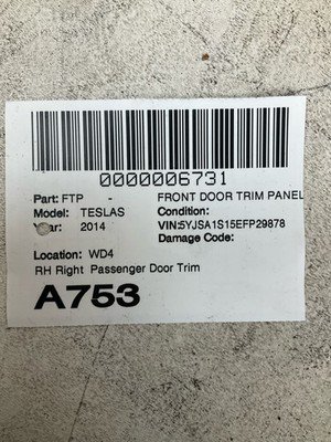 2014-2018 TESLA S Front Door Trim Panel Right Passenger Side OEM Black Leather - Image 13