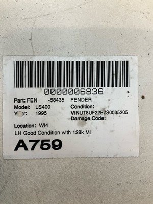 1995-1997 LEXUS LS400 Fender Left Driver Side w/ Lower Molding OEM 128k Miles - Image 11