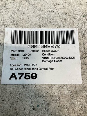 1995-2000 LEXUS LS400 Rear Door Right Passenger Side OEM 6700350905 - Image 17