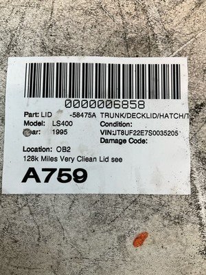 1995-2000 LEXUS LS400 Trunk Decklid Hatch 128k Miles OEM 6440150904 - Image 14