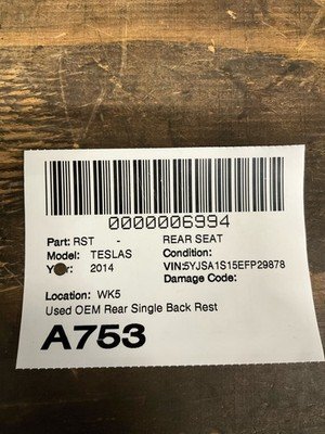 2012-2016 TESLA S Rear Seat Single Back Rest Cushion Black Leather OEM - Image 13