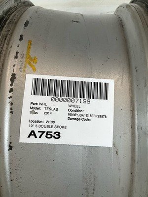 2012-2015 TESLA S Wheel Rim 19x8" 5 Double Spoke Factory Alloy OEM Silver - Image 13