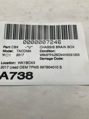 2017 TOYOTA TACOMA TPMS Tire Pressure Control Module OEM 897B04010 - Image 6