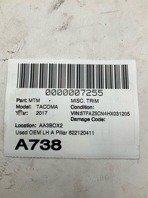 2016-2020 TOYOTA TACOMA A Pillar Left Driver Side OEM 6221204110 Black - Image 7