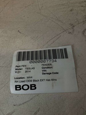 2012-2016 TESLA S Fender Right Passenger Side Black Ext Original Tesla Part - Image 14