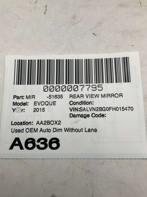 2014-2015 RANGE ROVER EVOQUE Rear View Mirror Auto Dim without Lane Departure - Image 9