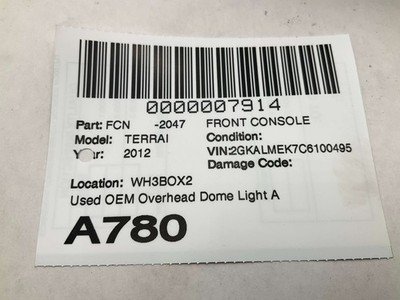 2012-2013 GMC TERRAIN Front Console Overhead Dome Light Assembly OEM 22758294 - Image 7