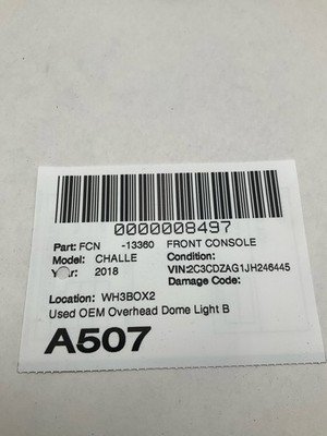 2018-2019 DODGE CHALLENGER Front Console Overhead Dome Light Black Int OEM - Image 10