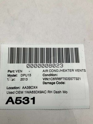 2013-2018 DODGE PICKUP 1500 AC Heater Vents Right Passenger Side Dash Mounted - Image 8