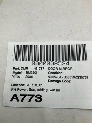 2006-2008 BMW 330i E90 E91 Door Mirror Right Passenger Sedan Black OEM - Image 13