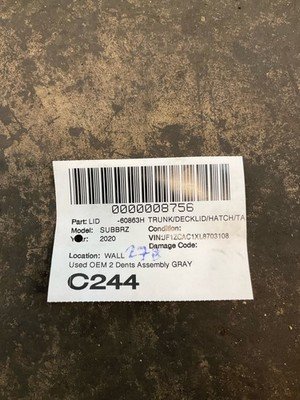 2013-2020 SUBARU BRZ Trunk Decklid with Spoiler Camera Type Silver OEM - Image 15