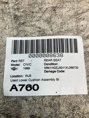 1996-2000HONDA CIVIC Rear Seat Lower Cushion Assembly Black Cloth ReUpolstered - Image 19