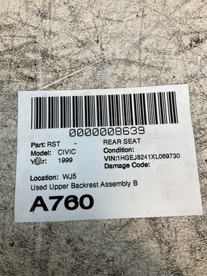 1996-2000 HONDA CIVIC Rear Seat Upper Backrest Cushion Black Cloth ReUpholstered - Image 12