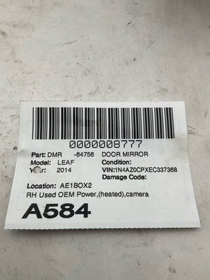 2013-2017 NISSAN LEAF Door Mirror Right Power Heated Camera OEM 963014NC0B - Image 10