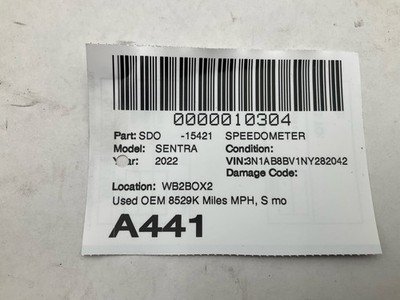2022-2023 NISSAN SENTRA Speedometer Cluster 8529 Miles Mph S Model OEM - Image 8