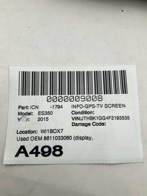 2015-2016 LEXUS ES350 Information Display Screen 7" OEM 8611033060 w/ 60k Miles - Image 9