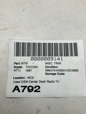 1996-2001 TOYOTA TACOMA Center Dash Radio Trim Bezel Assembly w/ Air Vents OEM - Image 12