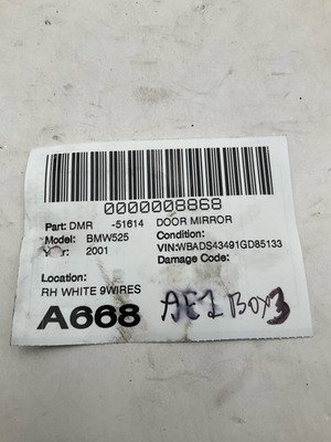 2001-2003 BMW 525 E39 SERIES Door Mirror Right Passenger White OEM 9 Wire - Image 11