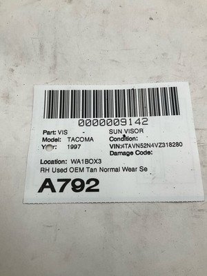 1996-2000 TOYOTA TACOMA Sun Visor Right Passenger with Mirror Dark Tan OEM - Image 9