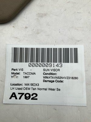1996-2000 TOYOTA TACOMA Sun Visor Left Driver with Mirror OEM Dark Tan - Image 9