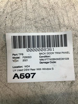 2020-2022 FORD F250 SD PICKUP Back Door Trim Panel Left Driver OEM - Image 14