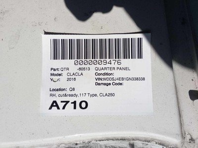 2014-2019 MERCEDES CLA CLASS Quarter Panel Right Passenger Rear Cut & Ready OEM - Image 12