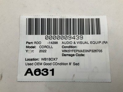 2020-2022 TOYOTA COROLLA Audio Radio Receiver with Display Screen 8" OEM - Image 8