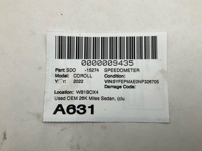 2021-2022 TOYOTA COROLLA Speedometer Cluster 42k Miles Sedan Mph Id 83800FEA70 - Image 9