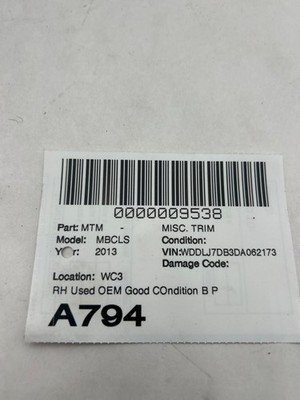 2012-2018 MERCEDES CLS 550 W218 B Pillar Cover Trim Panel Right Passenger OEM - Image 11