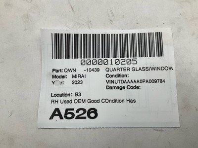 2021-2023 TOYOTA MIRAI Quarter Glass Window Right Rear Passenger OEM 6271062031 - Image 7