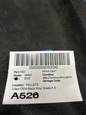 2021-2023 TOYOTA MIRAI Rear Seat Back Rest Cushion ONLY Black Vinyl Grade A OEM - Image 23