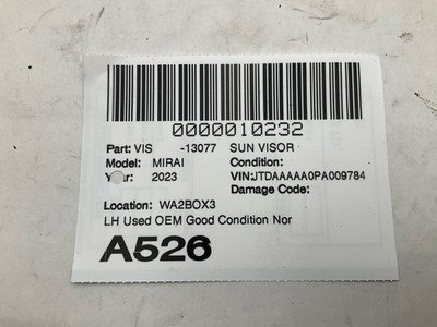 2021-2023 TOYOTA MIRAI Sun Visor Left Driver with Mirror 28k Miles OEM - Image 6