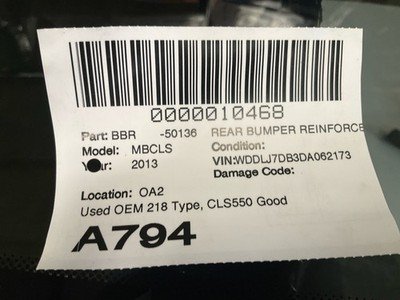 2012-2018 MERCEDES CLS550 W218 Rear Bumper Reinforcement Impact Bar Rebar OEM - Image 8