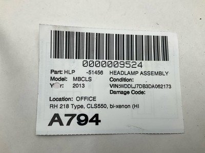 2012-2014 MERCEDES CLS550 W218 Headlamp Assembly Right Passenger Bi Xenon HID - Image 7