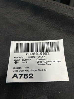2013-2015 NISSAN SENTRA Fender Right Passenger KH3 Super Black OEM FC1003SGAA - Image 17