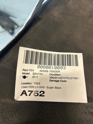 2013-2015 NISSAN SENTRA Fender Left Driver KH3 Super Black OEM FC1013SGAA - Image 13