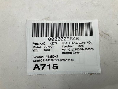 2015-2016 CHEVY SONIC Heater AC Control OEM 42365634 Graphite Silver Face Plate - Image 6