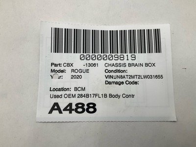 2019-2020 ROGUE EXCEPT SPORT Body Control Module 2.5L OEM 284B17FL1B - Image 7
