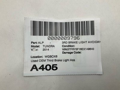 2010-2018 TOYOTA TUNDRA 3rd Brake Light Avoidance Lamp Extended Cab OEM - Image 8