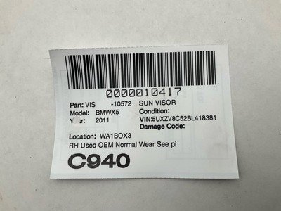 2007-2013 BMW X5 Sun Visor Right Passenger with Mirror Original BMW Part - Image 6