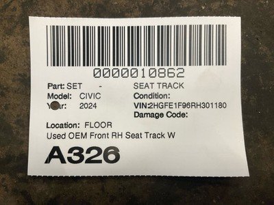 24 HONDA CIVIC Seat Track Used Oem Front Rh Seat Track With Harness OEM - Image 10