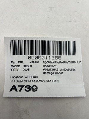 2004-2006 LEXUS RX330 Fog Park Turn Light Lamp Right Passenger OEM 812100E010 - Image 9