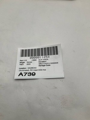 2004-2006 LEXUS RX330 Sun Visor Right Passenger Only with Mirror Illumination - Image 6