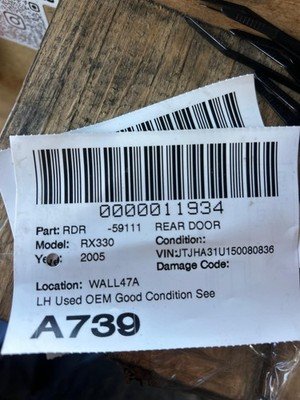 2004-2006 LEXUS RX330 Rear Door Left Driver Breakwater Blue Metallic OEM - Image 22