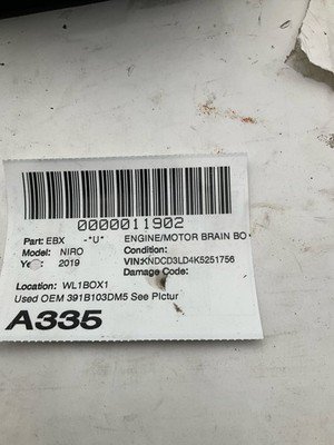 2019 KIA NIRO Engine Motor Brain Box Control Module OEM 391B103DM5 1.6L FWD - Image 7